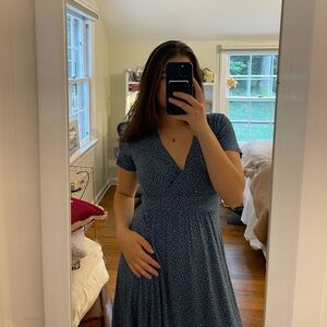 L.L. Bean Navy Floral Patterned A Line Dress